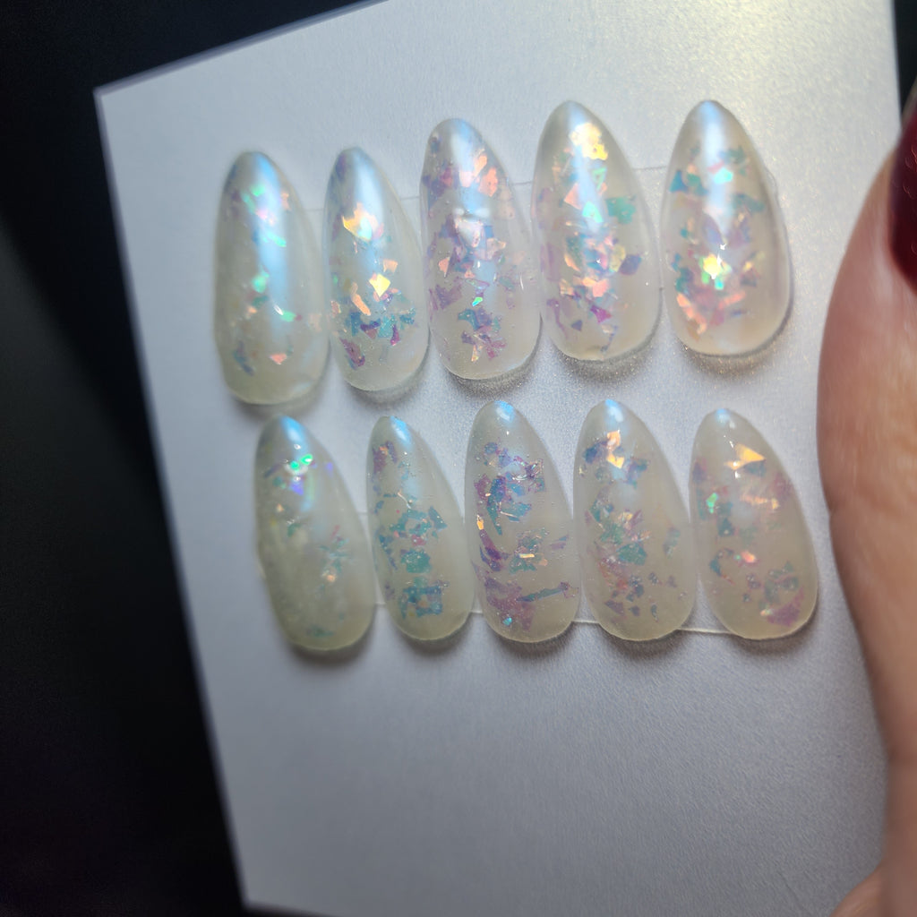 Handmade Opal-Inspired Acrylic Press-On Nails | Medium Almond