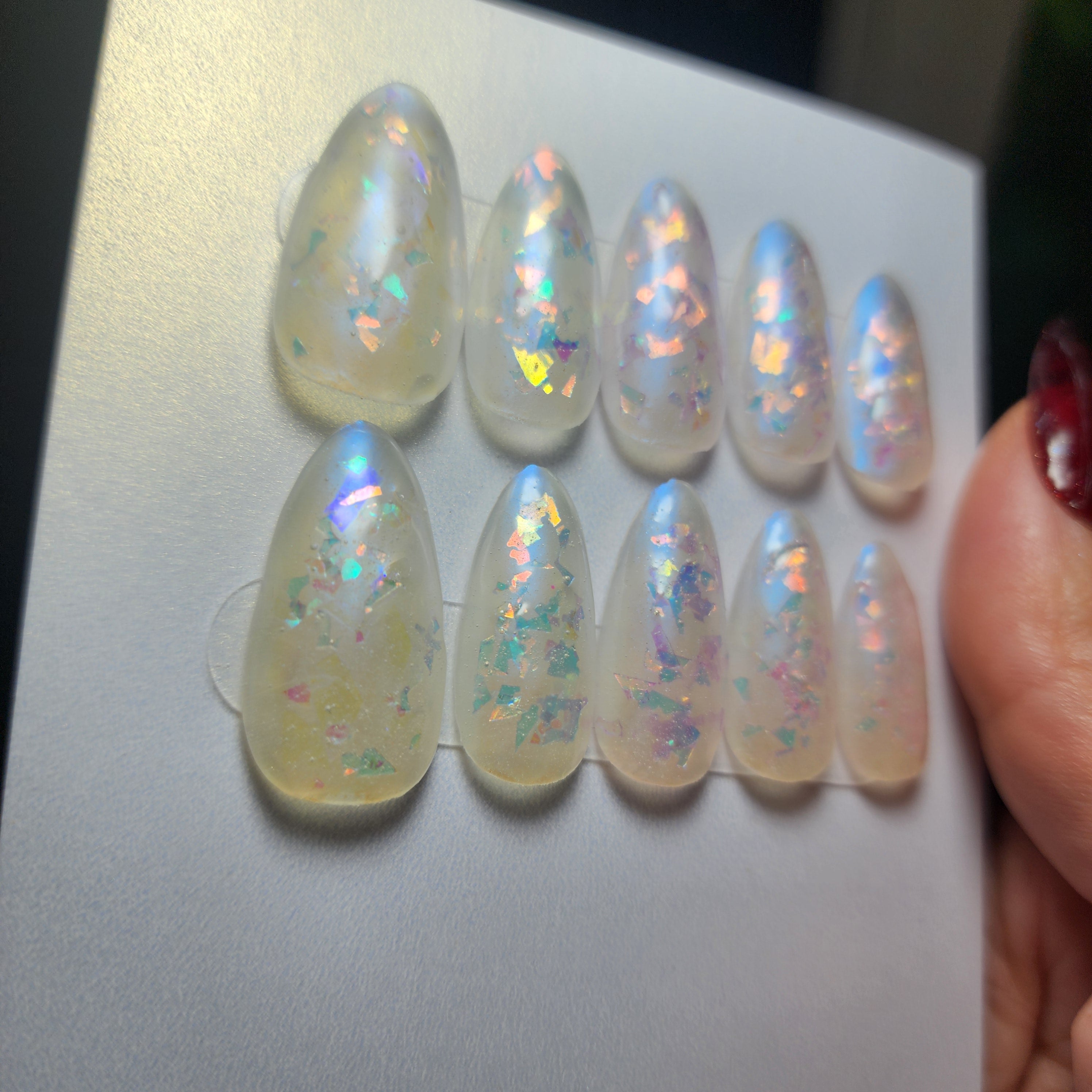 Handmade Opal-Inspired Acrylic Press-On Nails | Medium Almond
