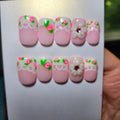 Handmade Summer Floral French 3D Flower Coquette Gel Press-On Nails | Medium Short Square