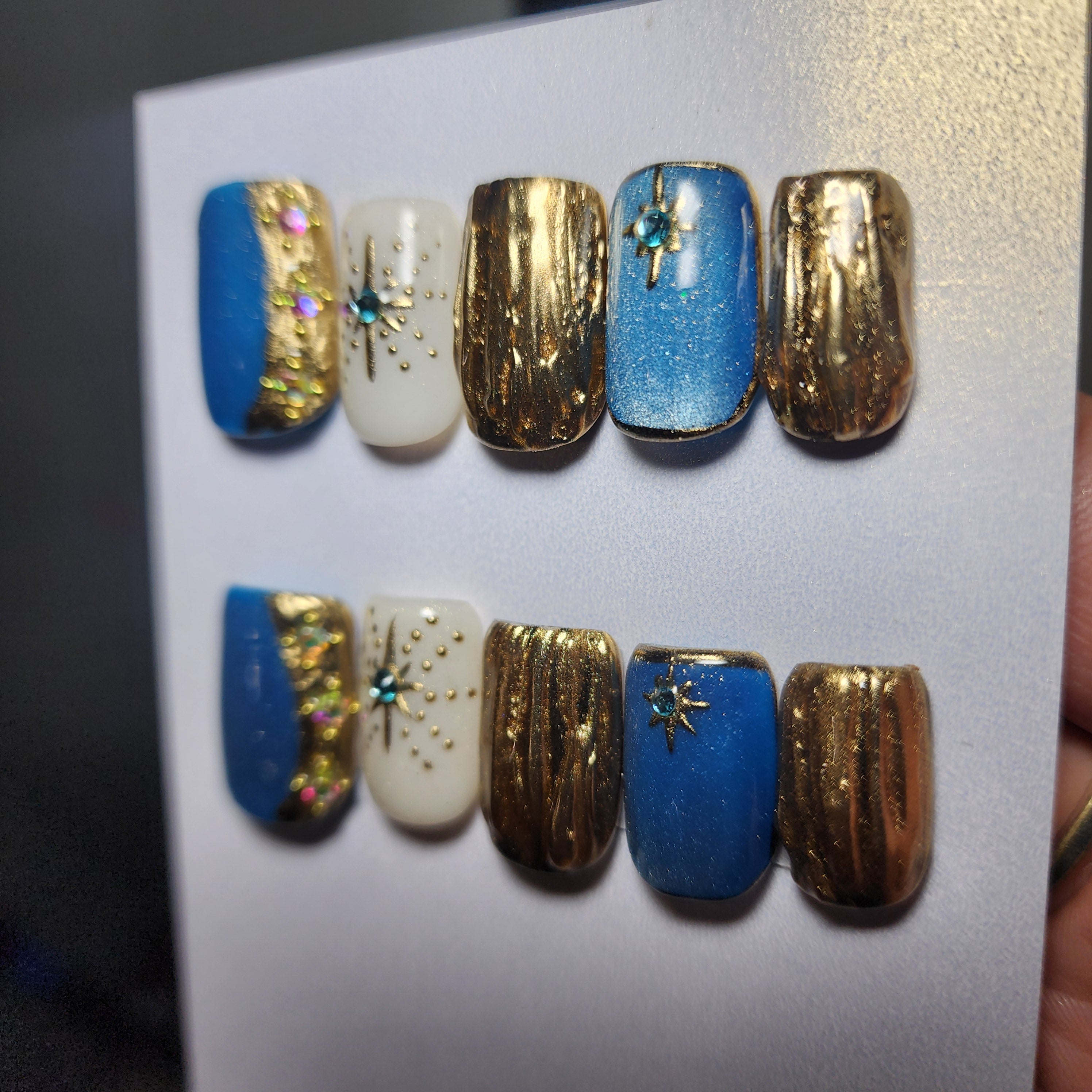 Short Square Gilded Celestial Press-On Nails