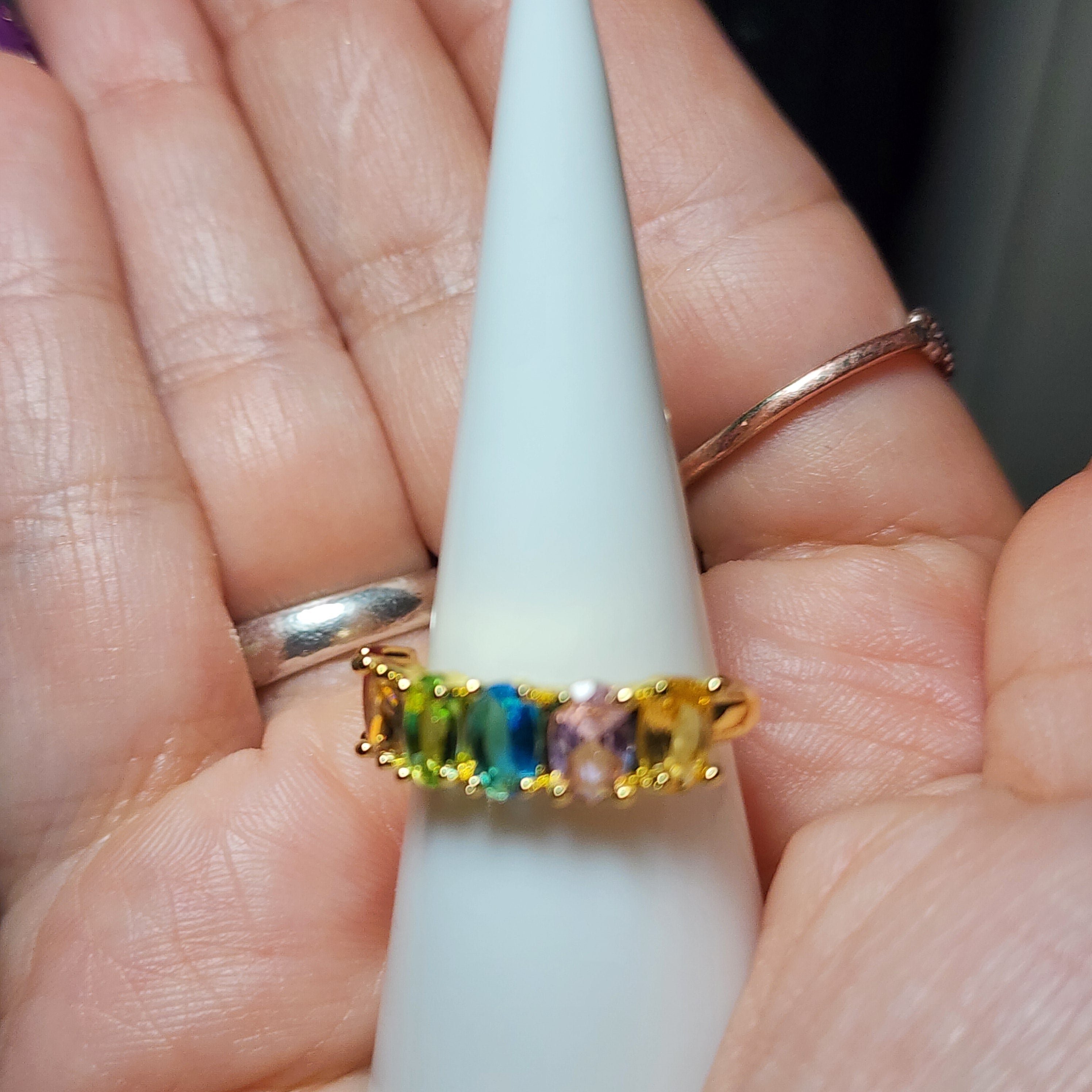 Gold Tone Rainbow Oval Zircon Adjustable Eternity Ring