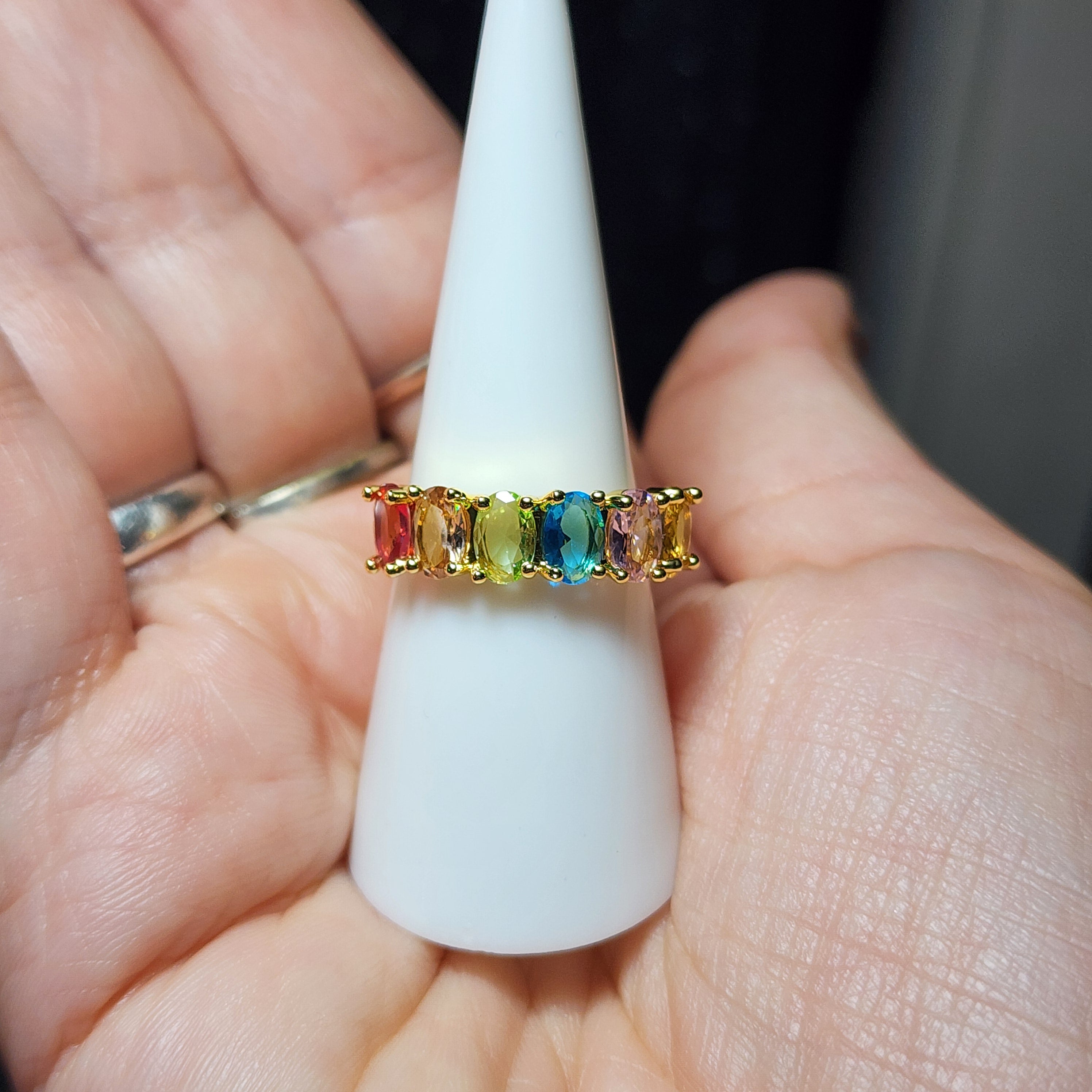 Gold Tone Rainbow Oval Zircon Adjustable Eternity Ring