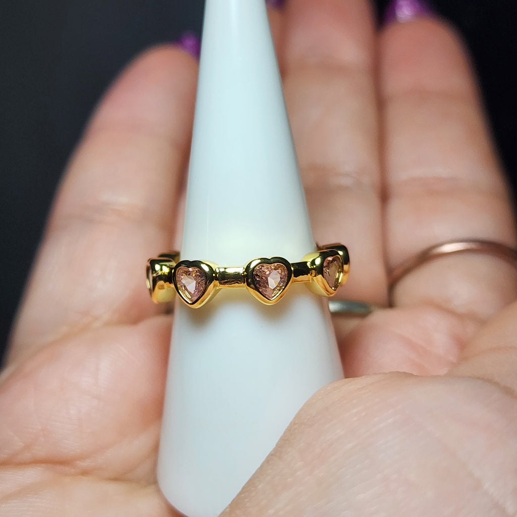 Gold Tone Blush Pink Heart Zircon Adjustable Eternity Ring