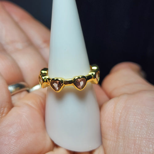 Gold Tone Blush Pink Heart Zircon Adjustable Eternity Ring