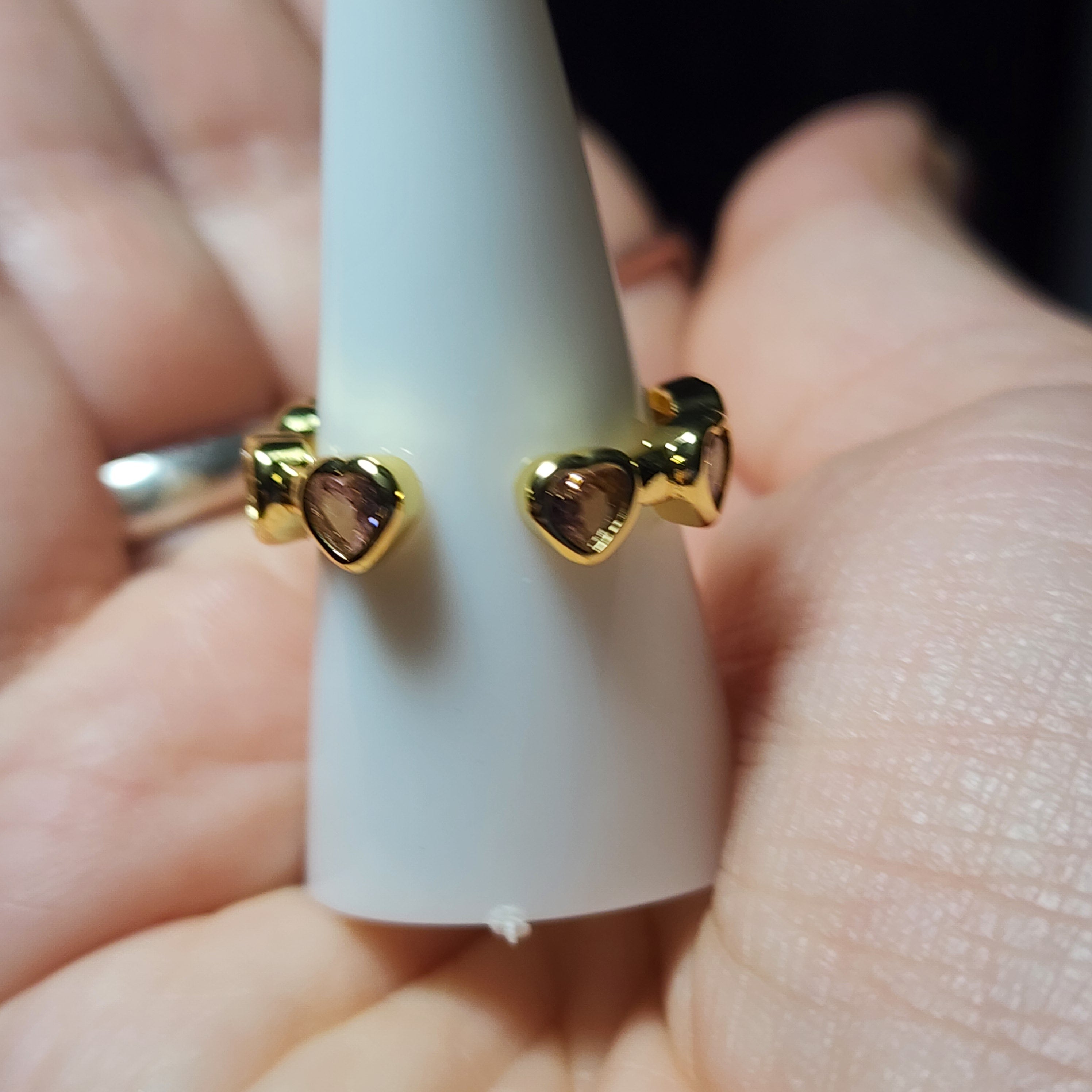 Gold Tone Blush Pink Heart Zircon Adjustable Eternity Ring