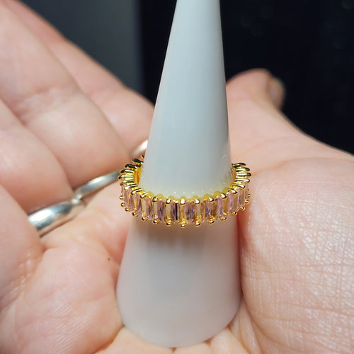 Gold Tone Rose Pink Baguette Zircon Adjustable Ring