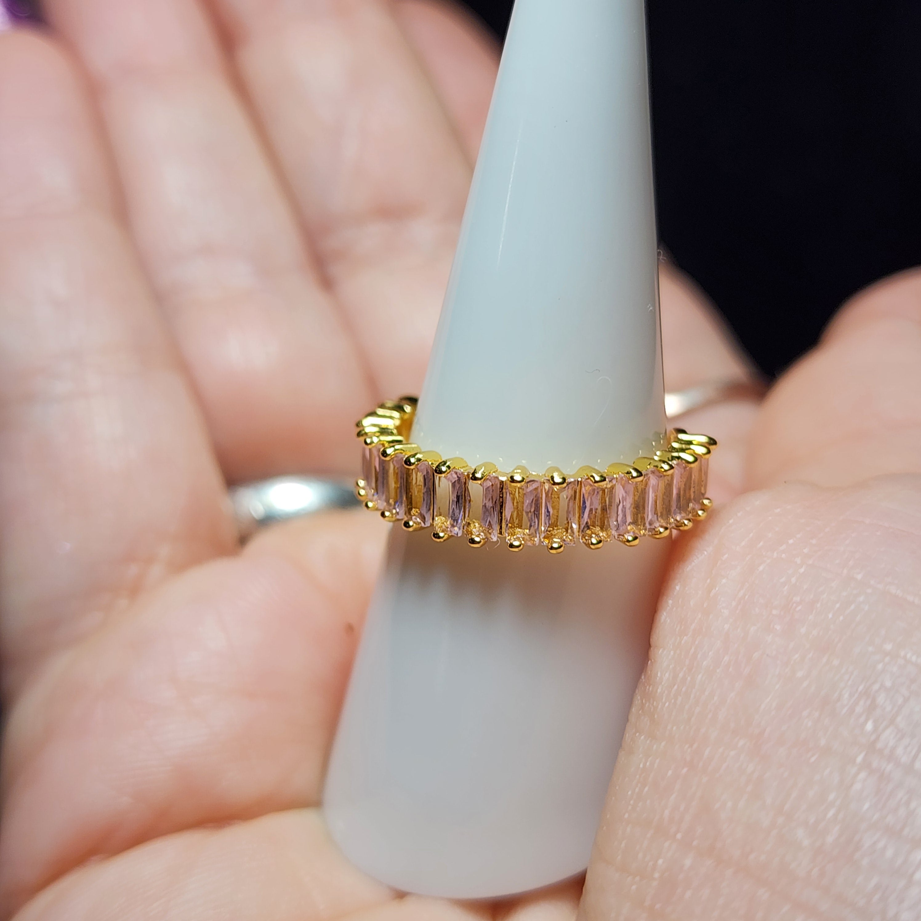 Gold Tone Rose Pink Baguette Zircon Adjustable Ring