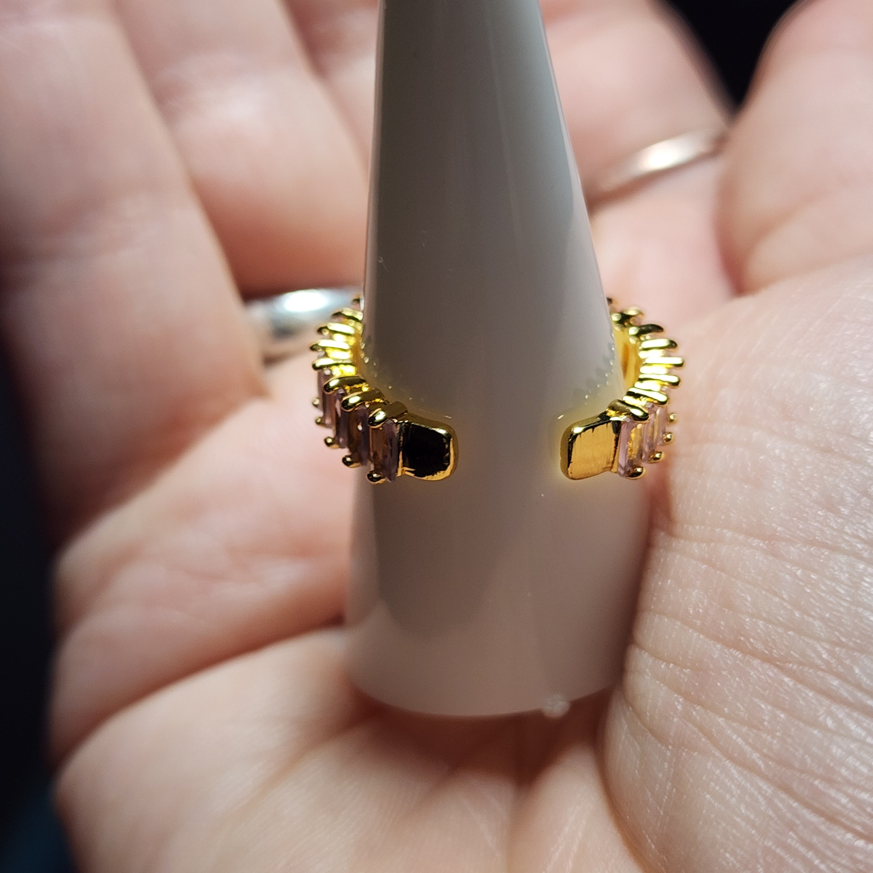 Gold Tone Rose Pink Baguette Zircon Adjustable Ring