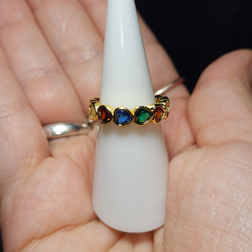 Gold Tone Multicolor Heart Zircon Adjustable Eternity Ring