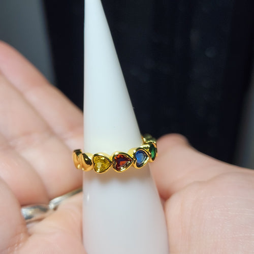 Gold Tone Multicolor Heart Zircon Adjustable Eternity Ring