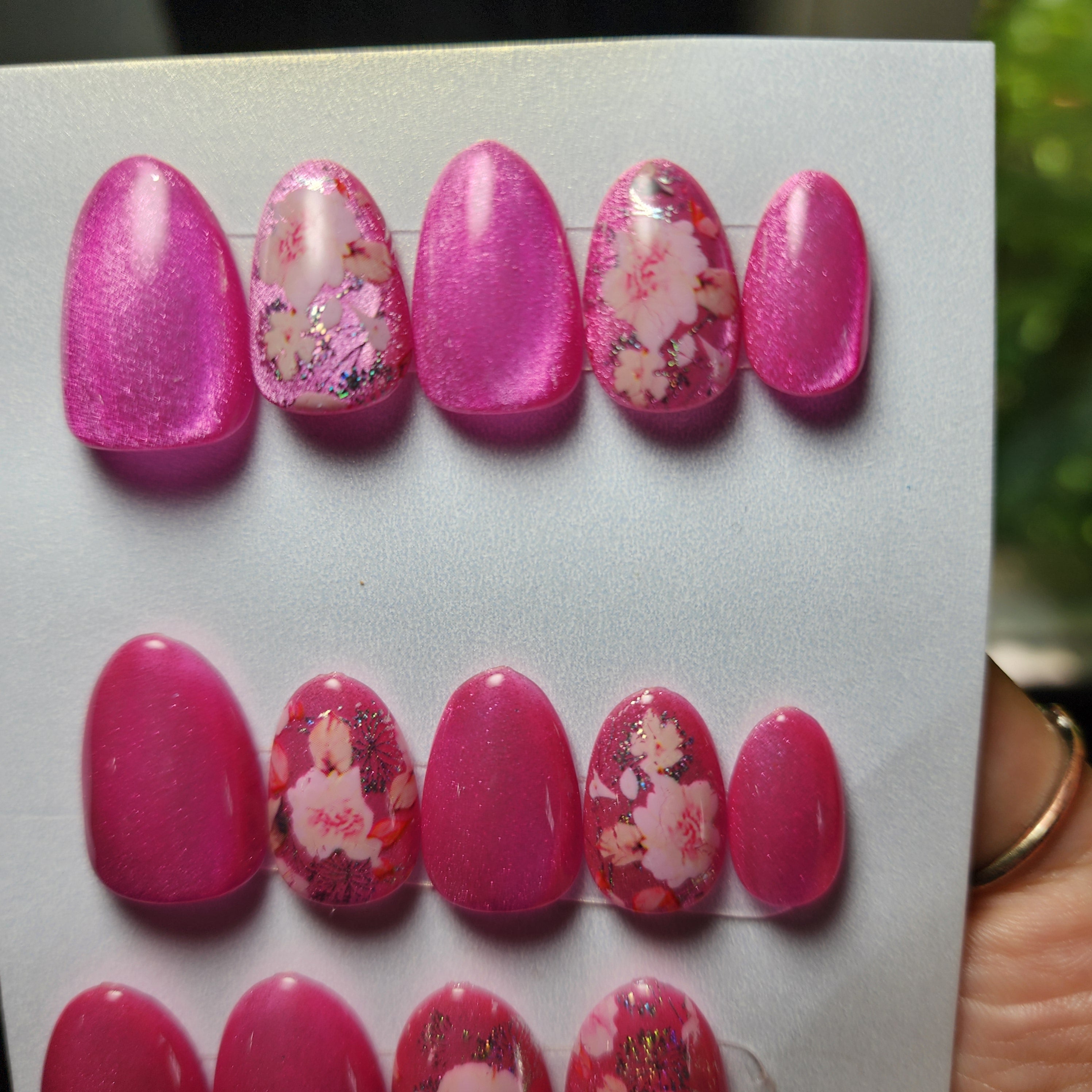 Cherry Blossom Hot Pink Cat-Eye Jelly Press-On Nails