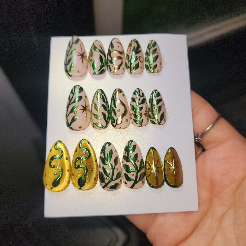 Handmade Whimsical Celestial Acrylic Press-On Nails | Medium Almond