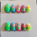 Handmade Neon Glow in the Dark Floral Gel Press-On Nails | Medium Extra Short Almond