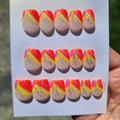 Handmade Summer Neon Glow in the Dark Acrylic Press-On Nails | Pink Orange Yellow Glitter | Medium Extra Short Coffin